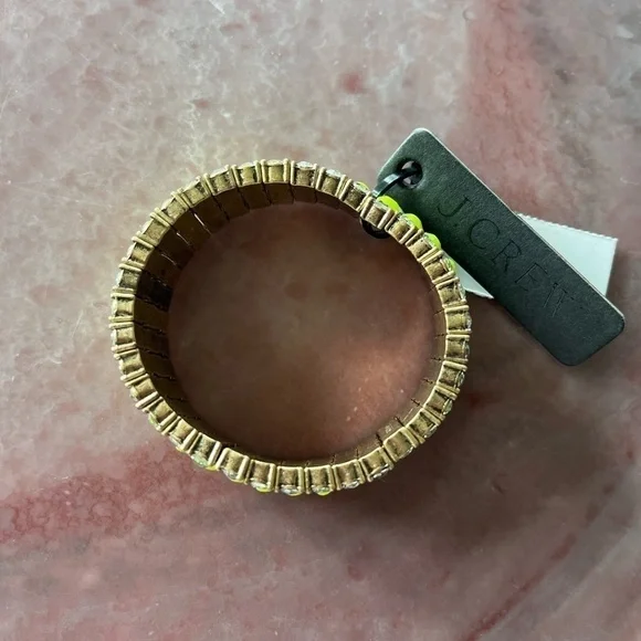 JCREW NWT rhinestone brass neon yellow stretch bracelet prom - Picture 13 of 14